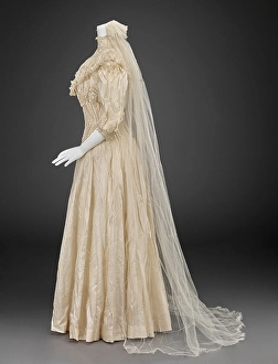 Apprehension Prints: Wedding Dress with Veil and Fan, 1906. Creator: Unknown