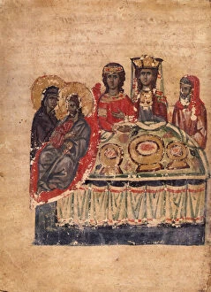 Maria Gallery: The Wedding Feast at Cana (Manuscript illumination from the Matenadaran Gospel), 1332