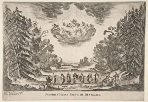 The Wedding of the Gods: Second Scene, Diana, 1637. Creator: Stefano della Bella The Wedding of the Gods: Second Scene, Diana, 1637. Creator: Stefano della Bella