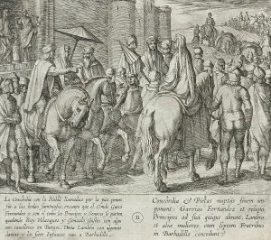 Wedding Guests Depart from Burgos. Gonzalo Gustos Remains with Ruy Velazquez While the... 1612. Creator: Antonio Tempesta
