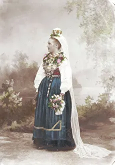 Wedding, Leksand, Dalarna - Bride in traditional dress, 1870-1910. Creator: Unknown