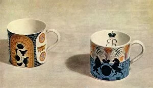 Cecilia Collection: Two Wedgwood Mugs Designed by Eric Ravilious, 1944. Creator: Unknown