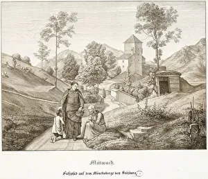 Nazarene Prints: Wednesday: Footpath on the Mönchsberg Near Salzburg, 1823. Creator: Ferdinand Olivier