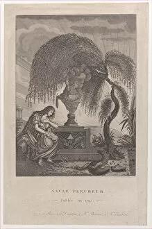 Beheaded Collection: The Weeping Willow with hidden silhouettes of the Royal family, 1795. 1795. Creator: Anon