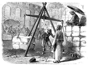 Mumbai Maharashtra India Prints: Weighing cotton at Bombay for the English market, 1862. Creator: Joseph Austin Benwell