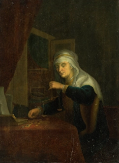 Weighing Prints: The Weighing of Gold, 1670-1690. Creator: Unknown