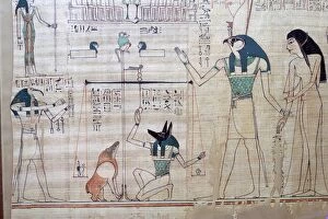 Anubis Collection: Weighing of the heart of the deceased against the feather of truth from the Egyptian Book of the Dea