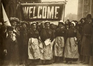 Aprons Prints: The Welcome to the Victims of Masculine Tyranny 1908, (1933). Creator: Unknown