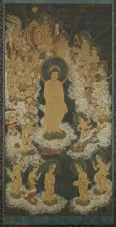 Celestial Gallery: Welcoming Descent of Amida and Bodhisattvas, late 14th century. Creator: Unknown