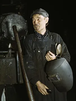 Railroad Shop Prints: Welder at the C & NW RR locomotive shops