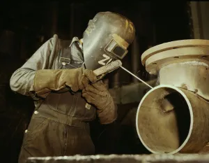 Palmer Alfred T Prints: Welder making boilers for a ship