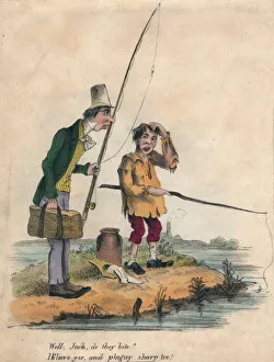 Anglers Gallery: Well, Jack do they bite? Ib lieve yer, and plaguy sharp too!, early 19th century