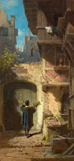 Biedermeier Collection: The Well-Wisher, ca 1860. Creator: Spitzweg, Carl (1808-1885)