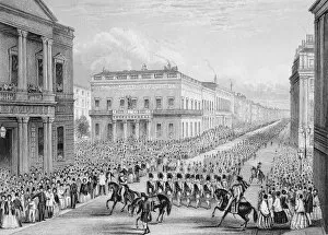 Pall Mall Gallery: Wellingtons funeral procession passing the Senior United Service Club, Pall Mall, London, 1852