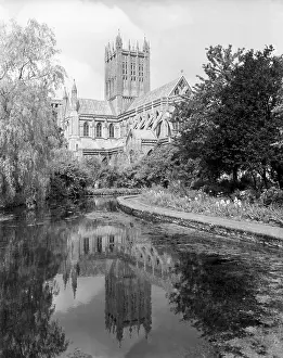 Wells Prints: Wells Cathedral from the moat, Somerset, c1955. Creator: Arthur Charles Kirby Ware
