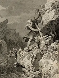 Celtic Polytheism Prints: Welsh Druid playing the harp, 1781. Creator: Anonymous