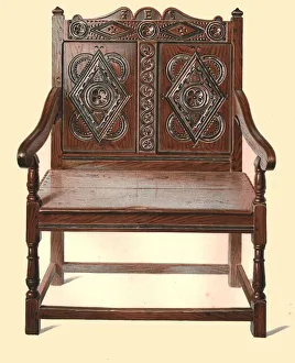 Macquoid Prints: Welsh oak double chair, 1904. Artist: Shirley Slocombe
