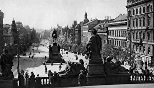 Wenceslas Square and statue of St Wenceslas, Prague, Czechoslovakia, c1930s.Artist: D Heathcote