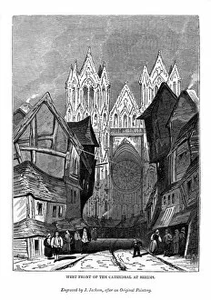 Rheims Gallery: West front of the Cathedral at Rheims, 1843. Artist: J Jackson
