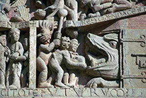 Detail from the west front of Conques Abbey, 11th century