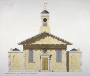 St Pauls Church Prints: West elevation of the Church of St Paul, Covent Garden, London, c1830