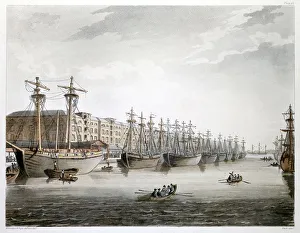 West India Docks, London, 1808-1810. Artist: Augustus Charles Pugin West India Docks, London, 1808-1810. Artist: Augustus Charles Pugin