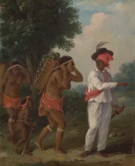 British West Indies Collection: West Indian Man of Color, Directing Two Carib Women with a Child, ca. 1780