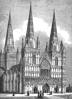 Lichfield Prints: West Front of Lichfield Cathedral, Staffordshire, c1843. Artist: J Jackson
