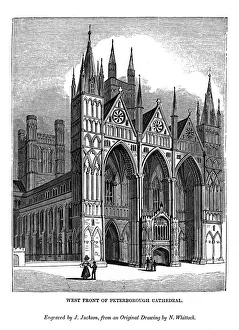 West front of Peterborough Cathedral, 1843. Artist: J Jackson West front of Peterborough Cathedral, 1843. Artist: J Jackson