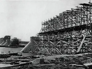 Rail Transport Prints: West Siberian Railroad. Building the Bridge Over the Ob River, 1892-1896. Creator: Unknown