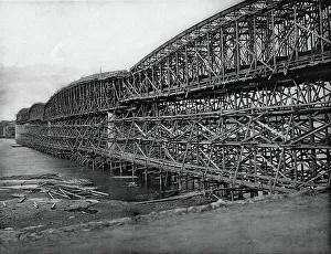 Rail Transport Prints: West Siberian Railroad. Building the Bridge Over the Ob River, 1892-1896. Creator: Unknown