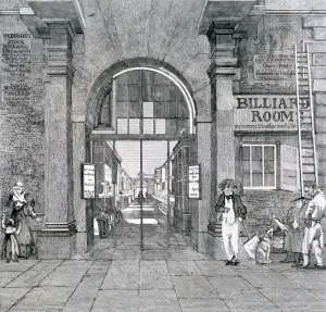Billiard Room Prints: Western entrance to Exeter Change, Westminster, London, 1829