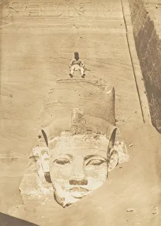 Scale Prints: Westernmost Colossus of the Temple of Re, Abu Simbel, 1850. Creator: Maxime du Camp