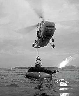Westland Whirlwind helicopter making a rescue, 1973. Artist: Michael Walters