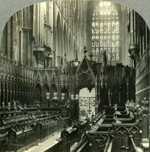 Westminster Abbey - Interior. West through Choir, London, England. c1930s. Creator: Unknown