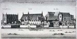 Parliament House Prints: Westminster Abbey and the Palace of Westminster from the River Thames, London, 1647