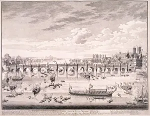 St Margaret Prints: Westminster Bridge, 1747. Artist: Samuel Wale