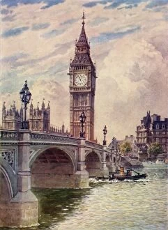 Westminster London England Gallery: Westminster Bridge and Big Ben, c1948. Creator: Unknown