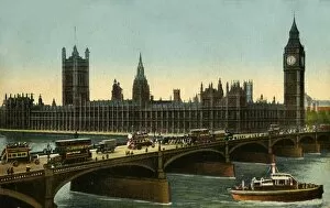 Westminster Bridge and the Houses of Parliament, London, c1910. Creator: Unknown