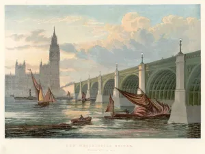 Road Bridge Prints: Westminster Bridge, London, looking from the south bank of the Thames, 1858