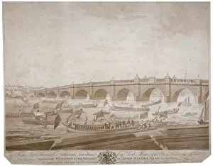 Westminster Bridge with the Lord Mayors procession on the River Thames, London, 1783