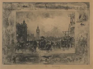 Westminster Bridge, or Westminster Tower, 1884. Creator: Felix Hilaire Buhot (French