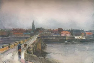 Umbrella Prints: A Wet Day, Old Berwick Bridge, c1877-1906, (1906). Creator: Robert Buchan Nisbet