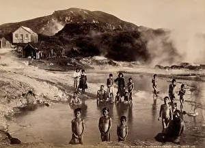 Hot Springs Prints: Whakarewrewa, New Zealand: a group of Maori people