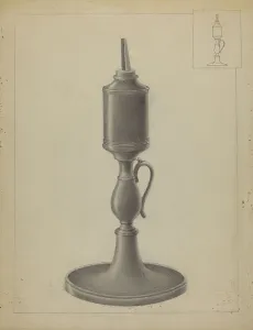 Graphite On Paper Prints: Whale Oil Lamp, 1935/1942. Creator: Irene Malawicz