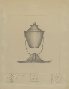 Graphite On Paper Prints: Whale Oil Lamp, c. 1936. Creator: Henry Meyers