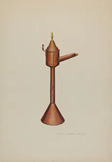 William H Edwards Prints: Whale Oil Lamp, c. 1938. Creator: William H Edwards