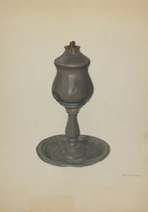 Fletcher Prints: Whale Oil Lamp, c. 1940. Creator: William O. Fletcher