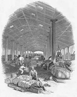 Vignette Prints: Wharf Shed of the Trafalgar Dock, Liverpool, England, 1847. Artist: Mason Jackson
