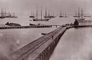 Andrew Joseph Russell Gallery: [Wharves on the James River, City Point]. Brady album, p. 10, 1861-65